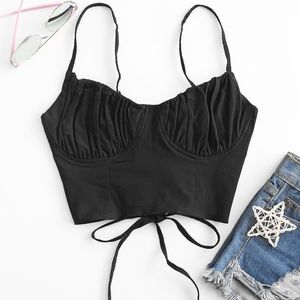Brand new black Ruched Lace-up Cami Top